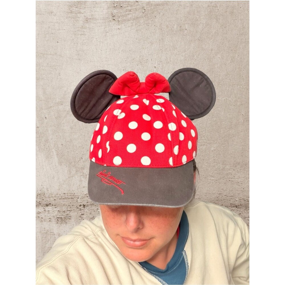 Disney Parks Minnie Mouse Ears Baseball Cap Red Polka Dot Bow Youth WDW Snapback - Picture 3 of 5